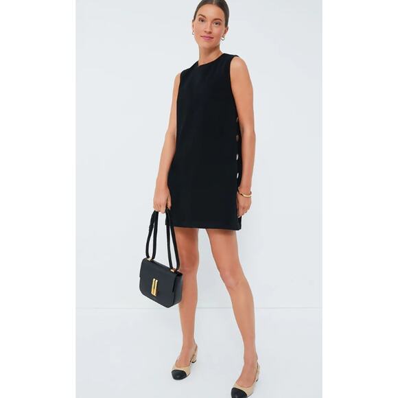 Tuckernuck Hyacinth House Black Twill Button Bitsy Sleeveless Mini Dress Size S